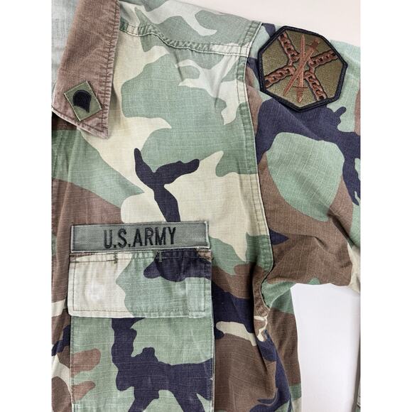 Vintage U.S. Army Woodland Camo BDU Jacket Med Long Ripstop Field Coat W/Patches - Picture 4 of 10